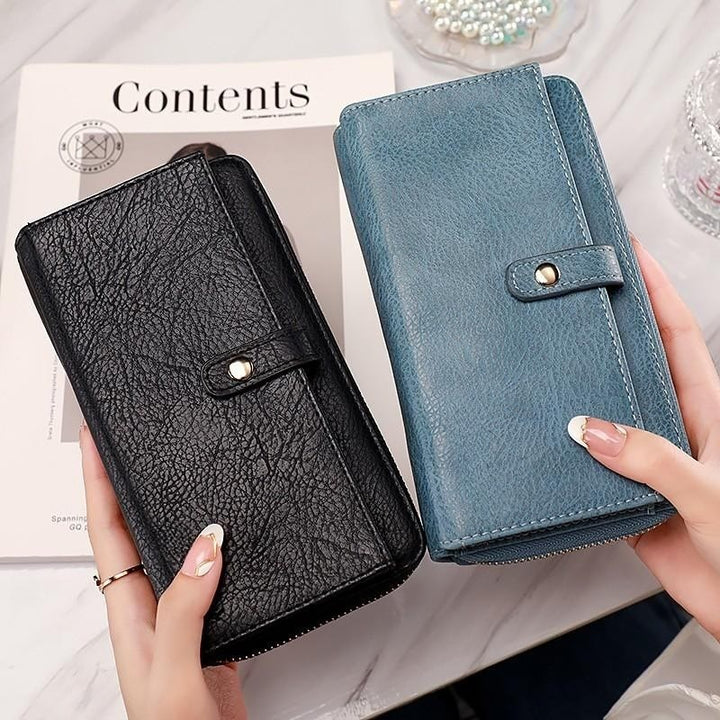 Damen Geldbörse aus Kunstleder mit Rundum-Reißverschluss, Clutch, Kreditkartenhalter