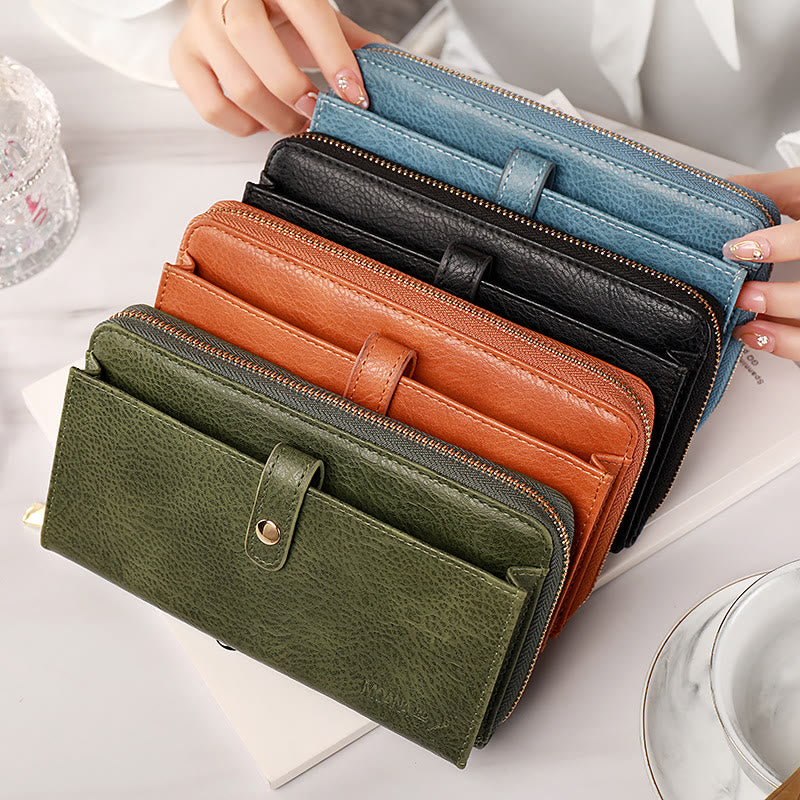 Damen Geldbörse aus Kunstleder mit Rundum-Reißverschluss, Clutch, Kreditkartenhalter