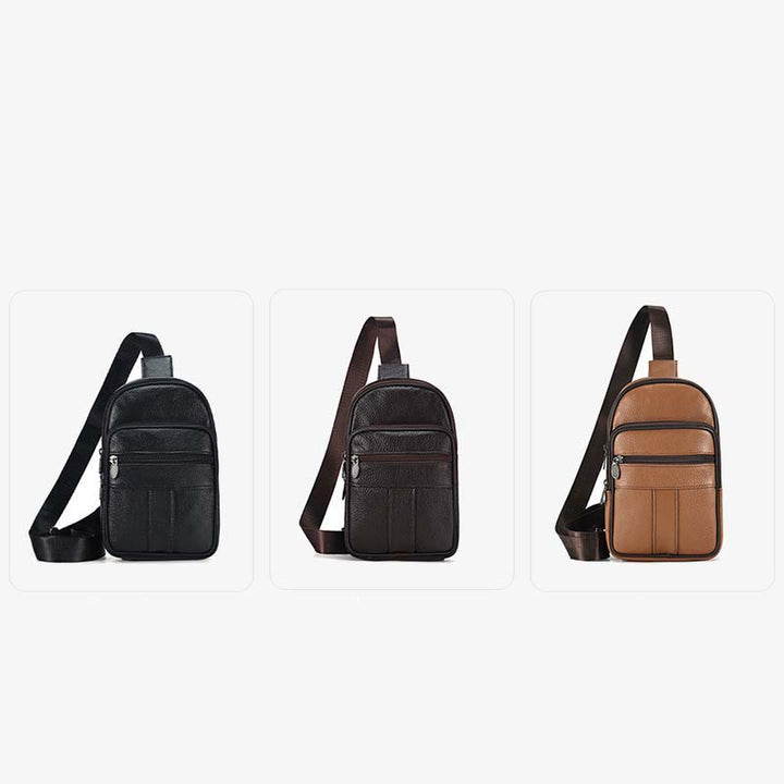 Echtes Leder Sling Bag Crossbody Brust Tasche Männer Outdoor Casual Reise Geldbörsen
