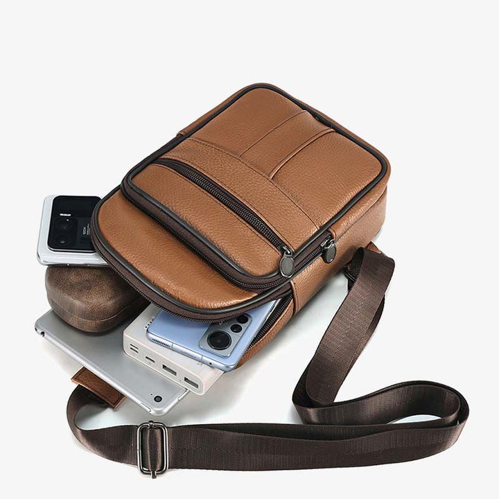 Echtes Leder Sling Bag Crossbody Brust Tasche Männer Outdoor Casual Reise Geldbörsen