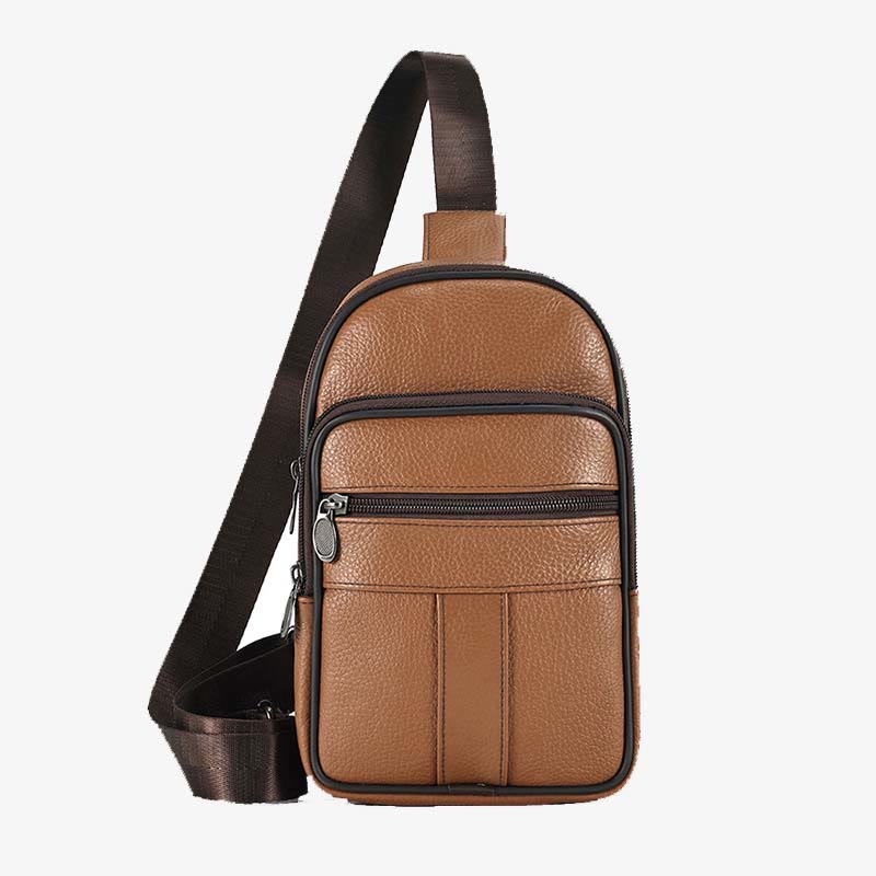 Echtes Leder Sling Bag Crossbody Brust Tasche Männer Outdoor Casual Reise Geldbörsen