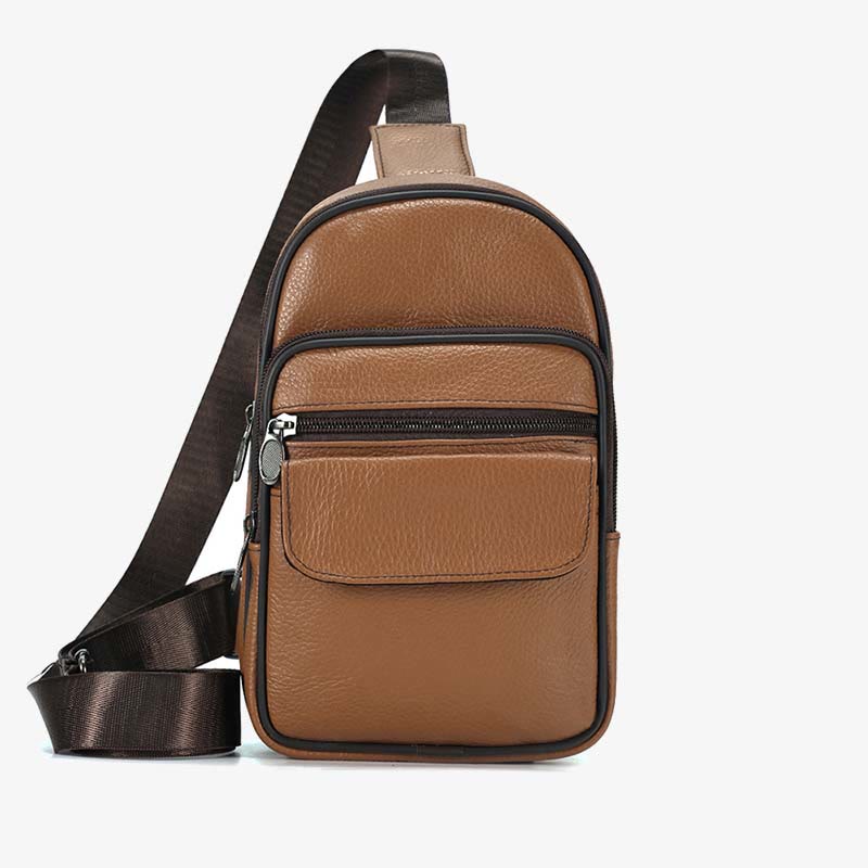 Echtes Leder Sling Bag Crossbody Brust Tasche Männer Outdoor Casual Reise Geldbörsen