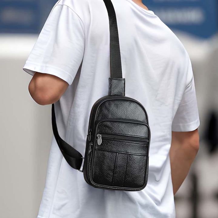 Echtes Leder Sling Bag Crossbody Brust Tasche Männer Outdoor Casual Reise Geldbörsen