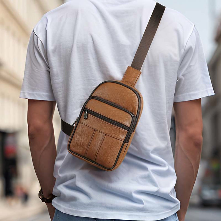 Echtes Leder Sling Bag Crossbody Brust Tasche Männer Outdoor Casual Reise Geldbörsen