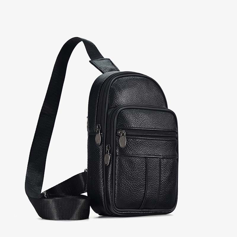 Echtes Leder Sling Bag Crossbody Brust Tasche Männer Outdoor Casual Reise Geldbörsen
