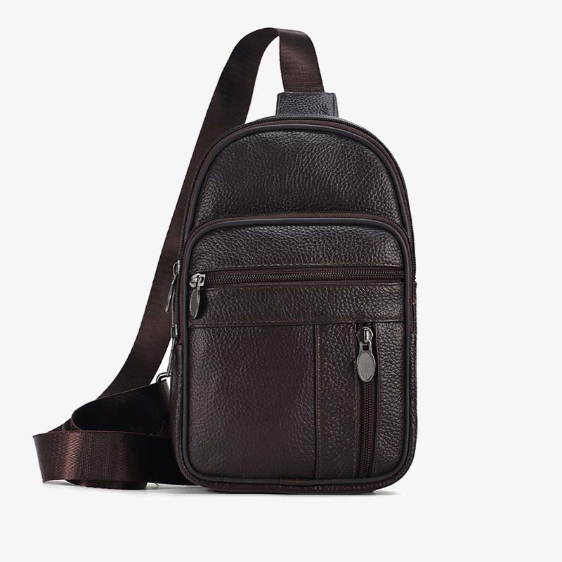 Echtes Leder Sling Bag Crossbody Brust Tasche Männer Outdoor Casual Reise Geldbörsen