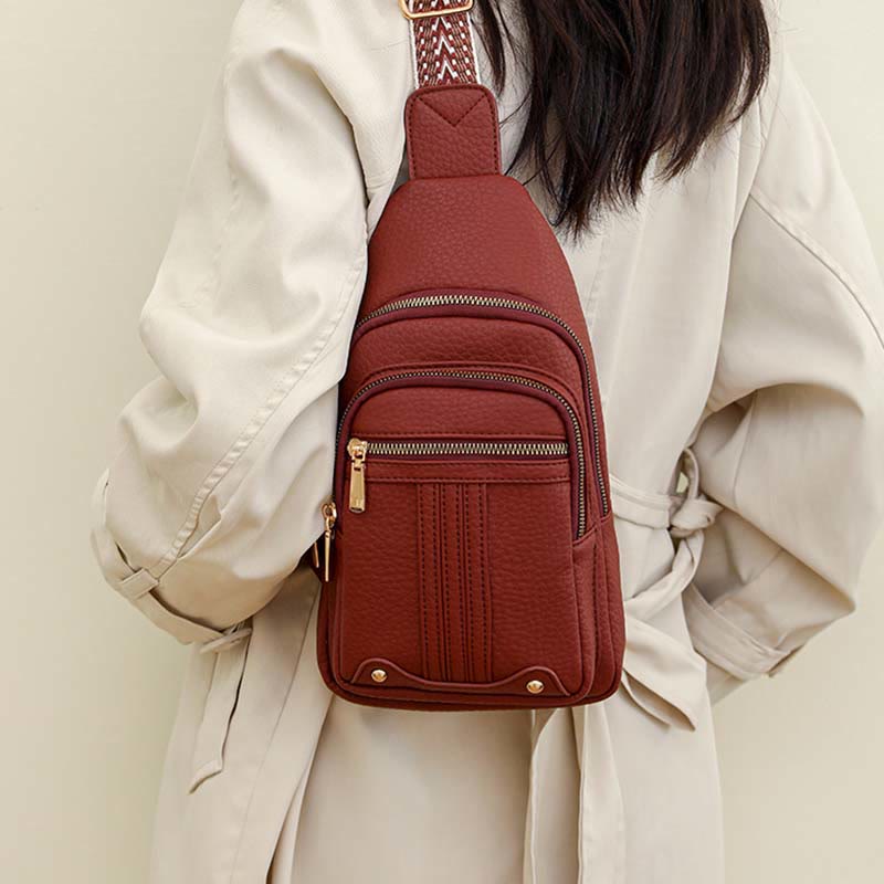 Schultertasche aus veganem Leder für Damen, für unterwegs, lässige Umhängetasche, Brusttasche