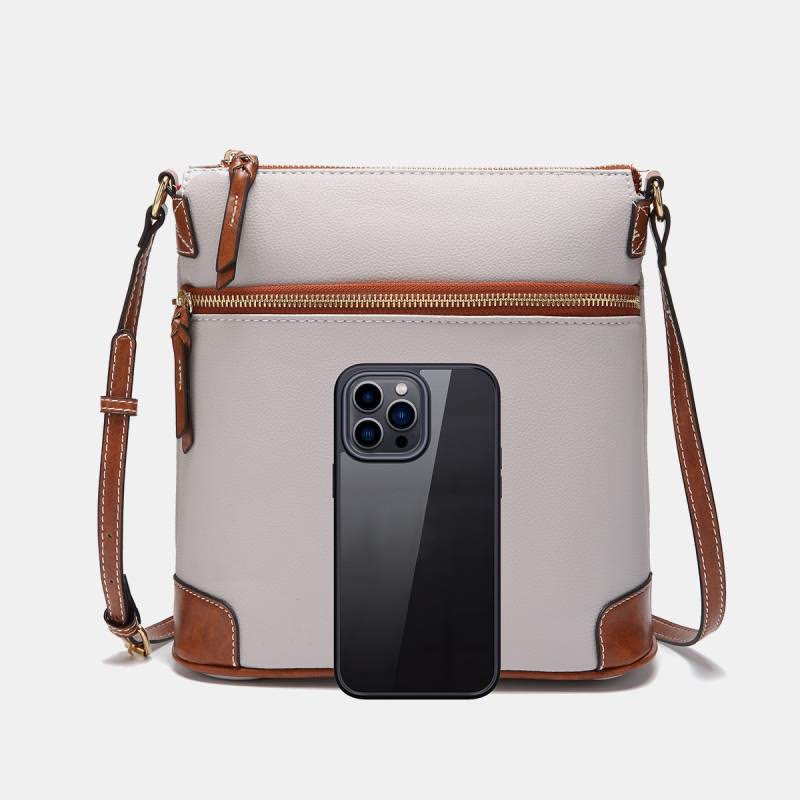 Umhängetasche für Damen, mehrfarbige Ledertasche mit Lychee-Grain-Textur