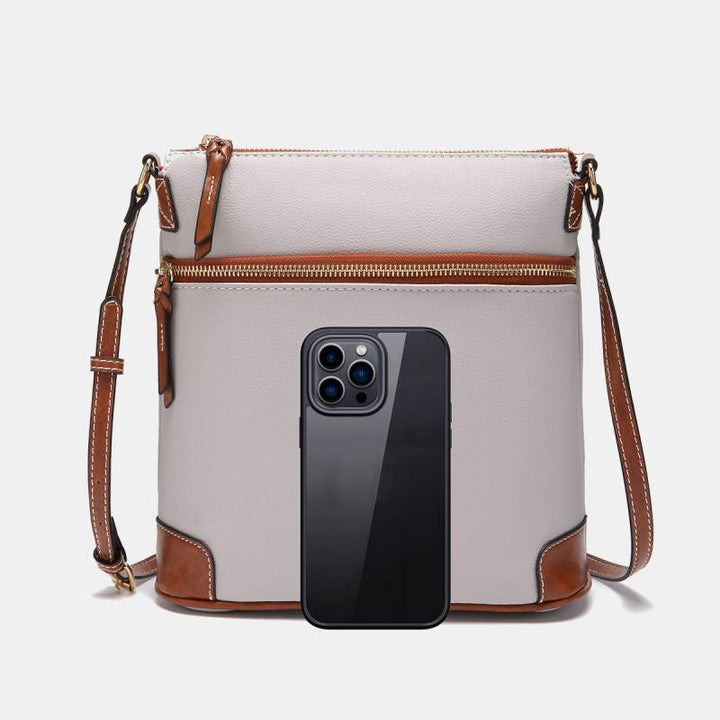 Umhängetasche für Damen, mehrfarbige Ledertasche mit Lychee-Grain-Textur