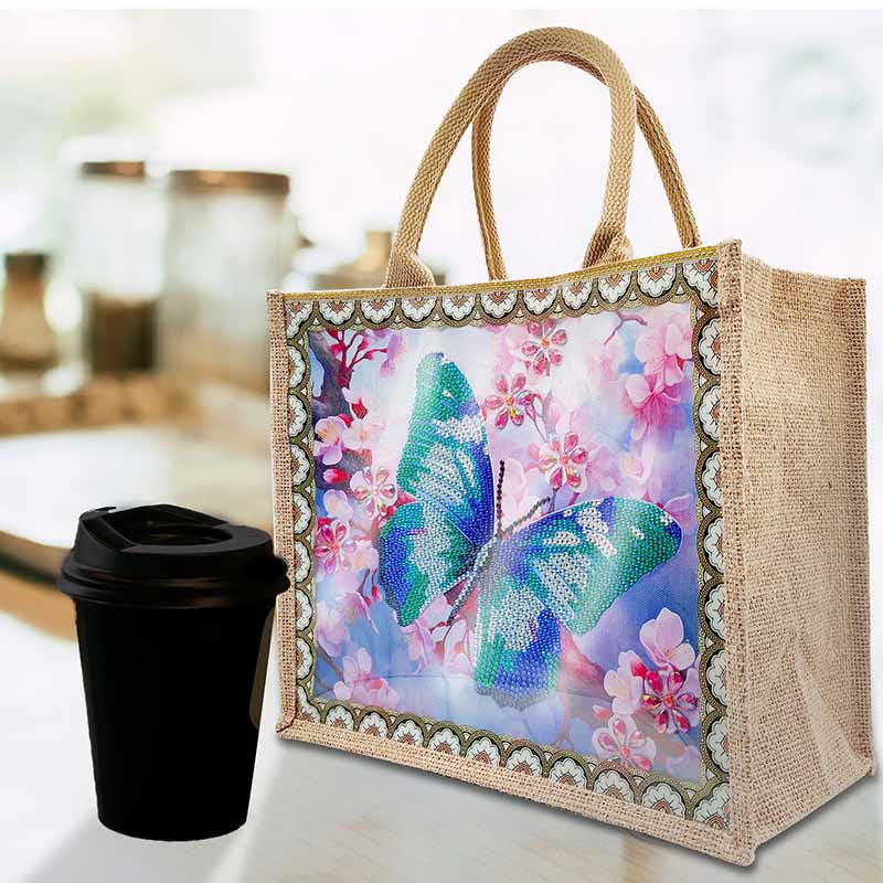Schmetterling und Blumen DIY Diamant Kunst Malerei Tote Kit langlebige Leinen Handtasche