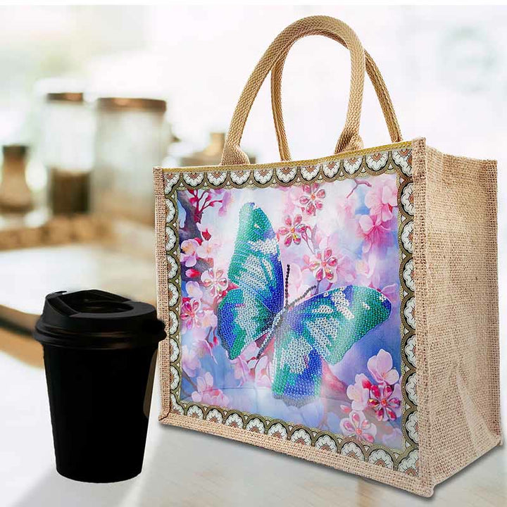 Schmetterling und Blumen DIY Diamant Kunst Malerei Tote Kit langlebige Leinen Handtasche
