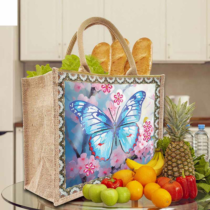 Schmetterling und Blumen DIY Diamant Kunst Malerei Tote Kit langlebige Leinen Handtasche