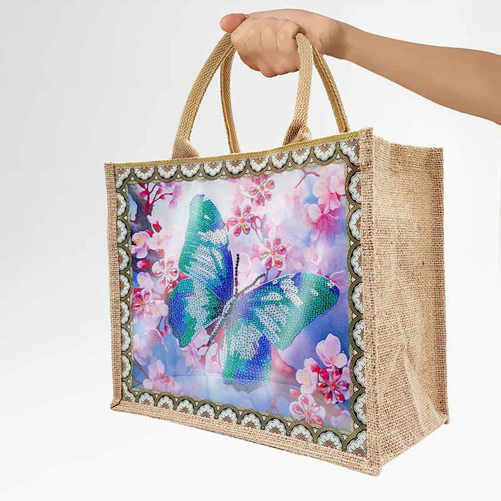 Schmetterling und Blumen DIY Diamant Kunst Malerei Tote Kit langlebige Leinen Handtasche