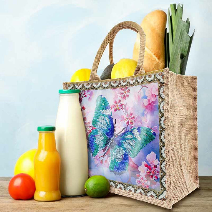Schmetterling und Blumen DIY Diamant Kunst Malerei Tote Kit langlebige Leinen Handtasche