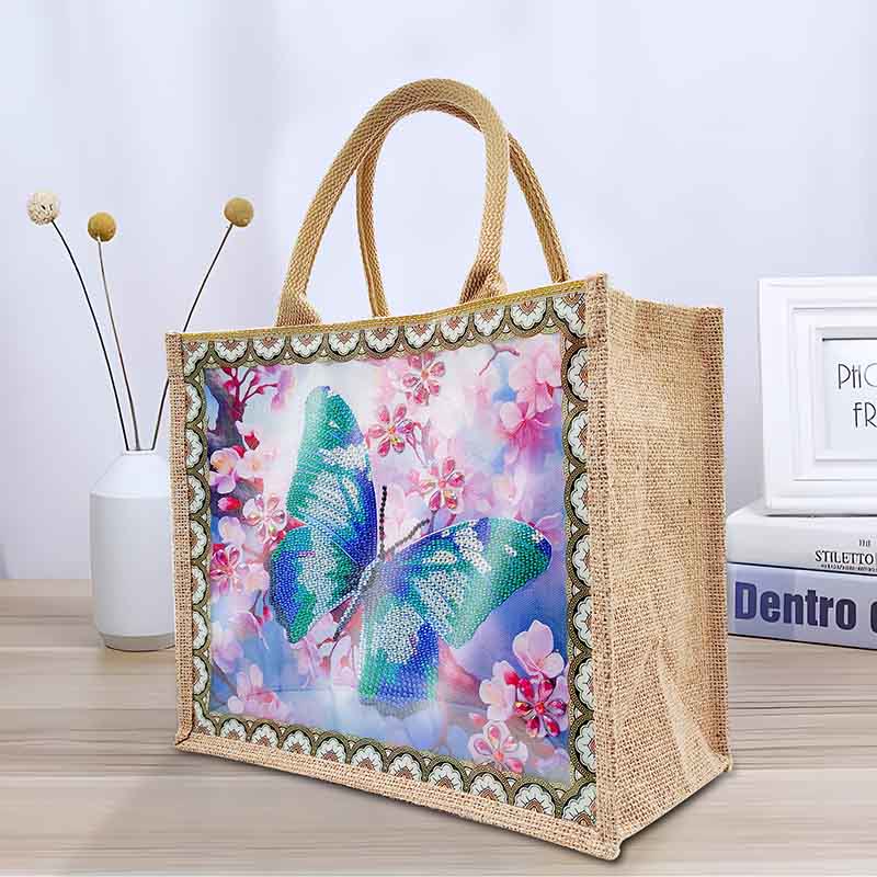 Schmetterling und Blumen DIY Diamant Kunst Malerei Tote Kit langlebige Leinen Handtasche