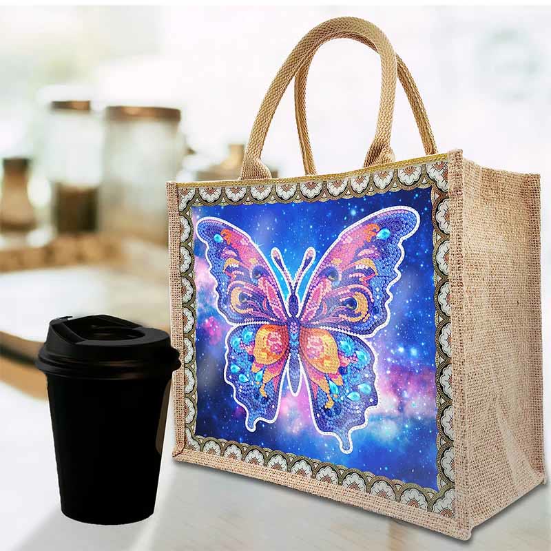 Apcufir Schmetterling Diamant Malerei Tote 5D DIY Leinen Handtasche Kits
