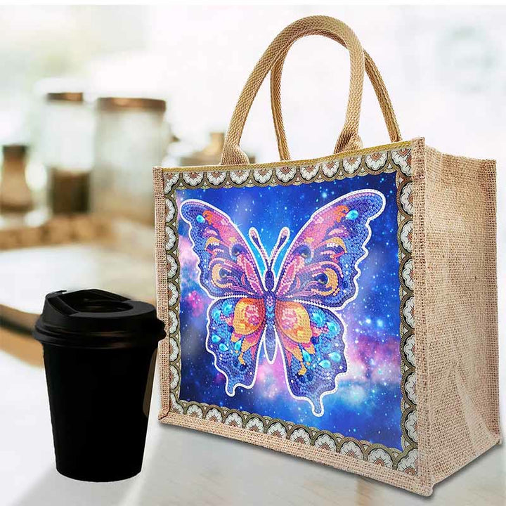Apcufir Schmetterling Diamant Malerei Tote 5D DIY Leinen Handtasche Kits