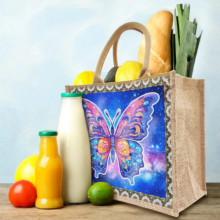Apcufir Schmetterling Diamant Malerei Tote 5D DIY Leinen Handtasche Kits