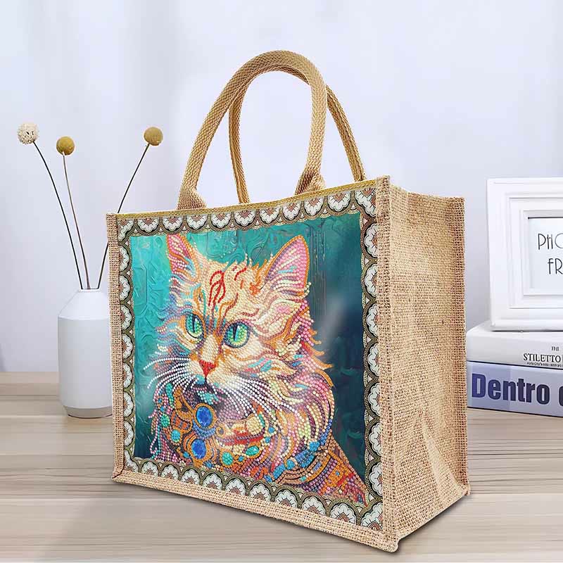 DIY Katze Leinen Diamant Einkaufstasche Shopping Reise Geldbörse