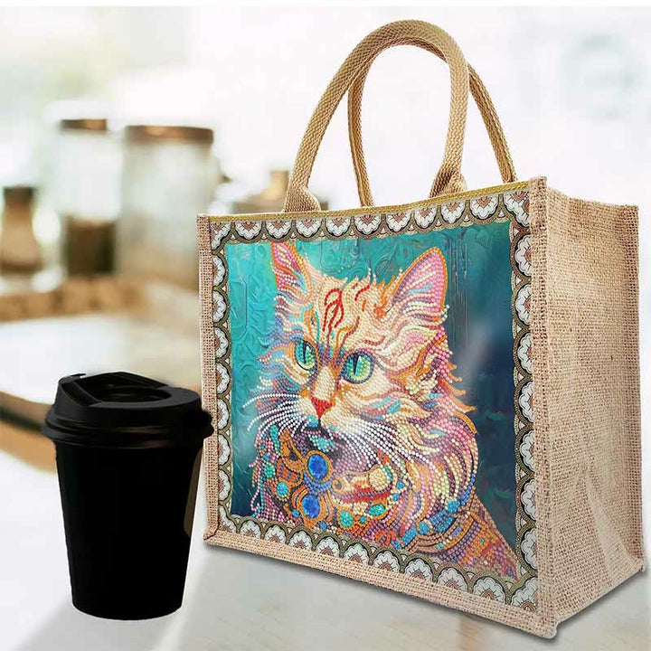 DIY Katze Leinen Diamant Einkaufstasche Shopping Reise Geldbörse