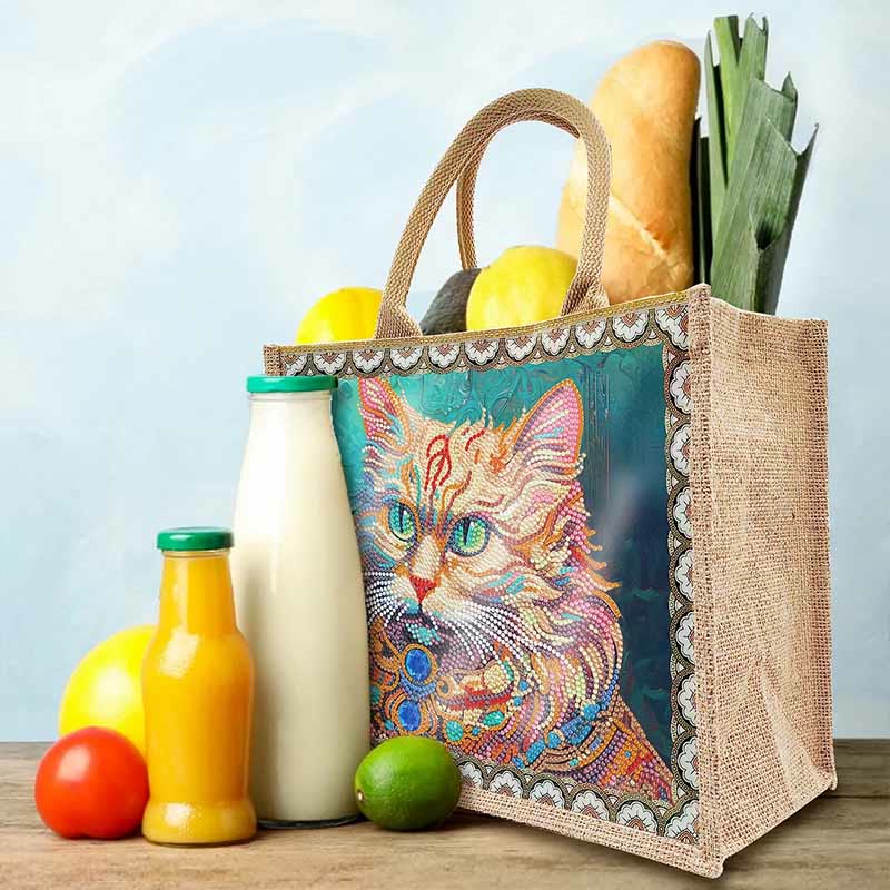 DIY Katze Leinen Diamant Einkaufstasche Shopping Reise Geldbörse