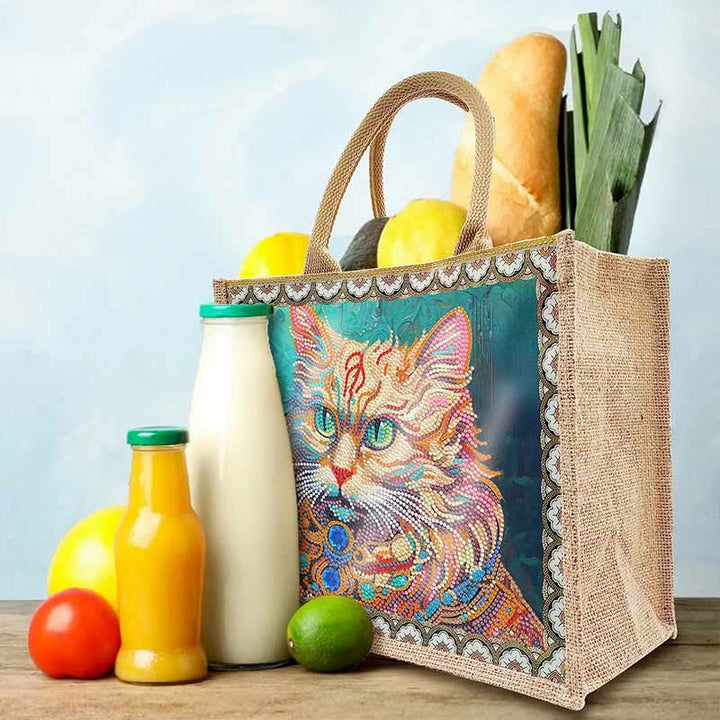 DIY Katze Leinen Diamant Einkaufstasche Shopping Reise Geldbörse