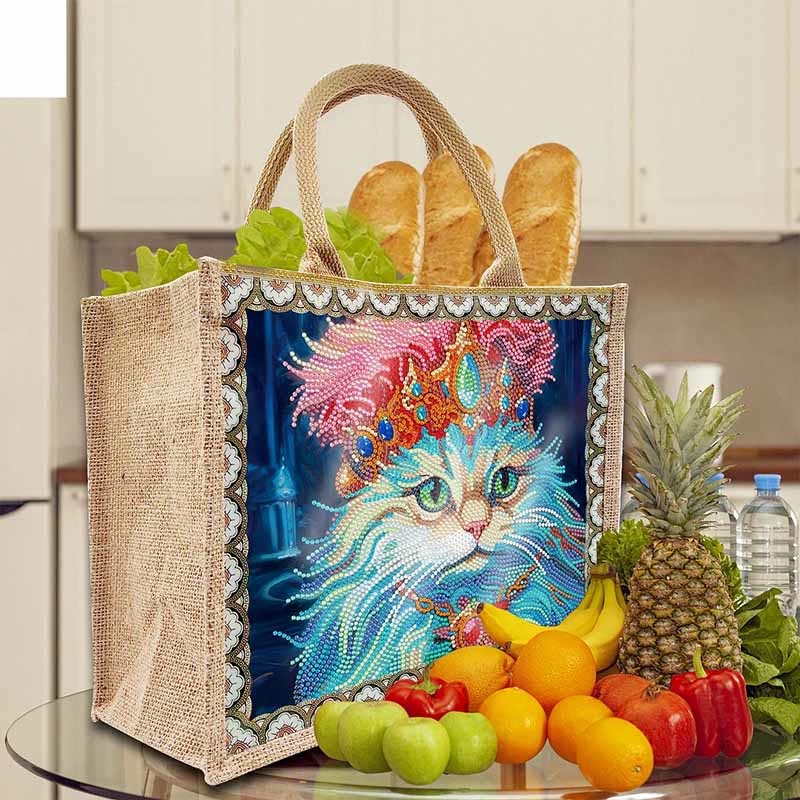 DIY Katze Leinen Diamant Einkaufstasche Shopping Reise Geldbörse