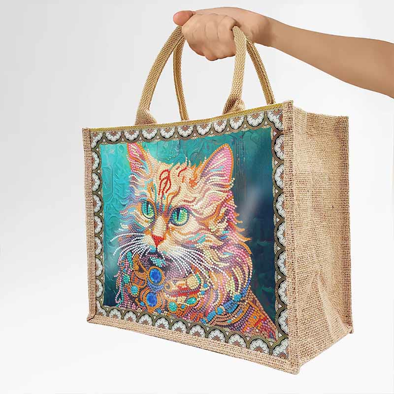 DIY Katze Leinen Diamant Einkaufstasche Shopping Reise Geldbörse