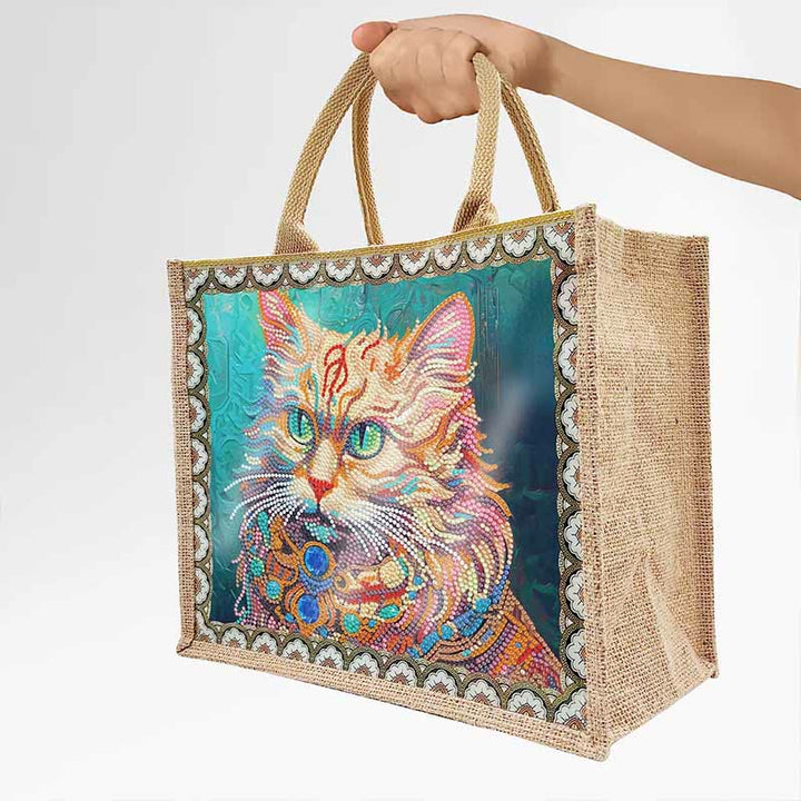 DIY Katze Leinen Diamant Einkaufstasche Shopping Reise Geldbörse