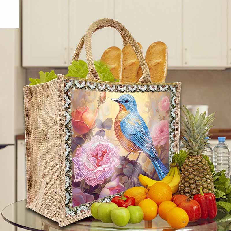 Große Kapazität Tote Handtasche mit Vogelmalerei und Punkt-Diamant-Kunstmalerei