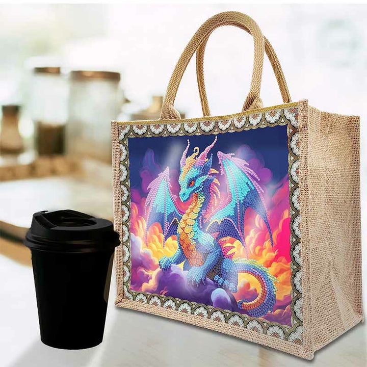 Pterosaurier DIY Diamond Air Painting Tote Wiederverwendbare Leinen-Umhängetasche