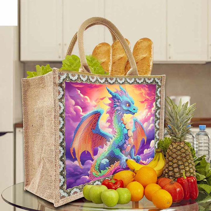 Pterosaurier DIY Diamond Air Painting Tote Wiederverwendbare Leinen-Umhängetasche