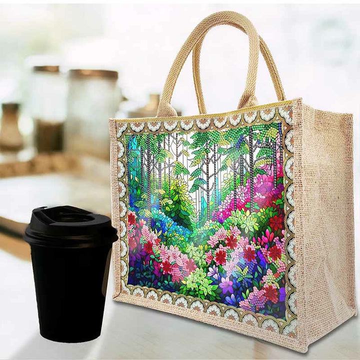 Regenwald DIY Diamond Air Painting Tote Wiederverwendbare Leinen-Umhängetasche
