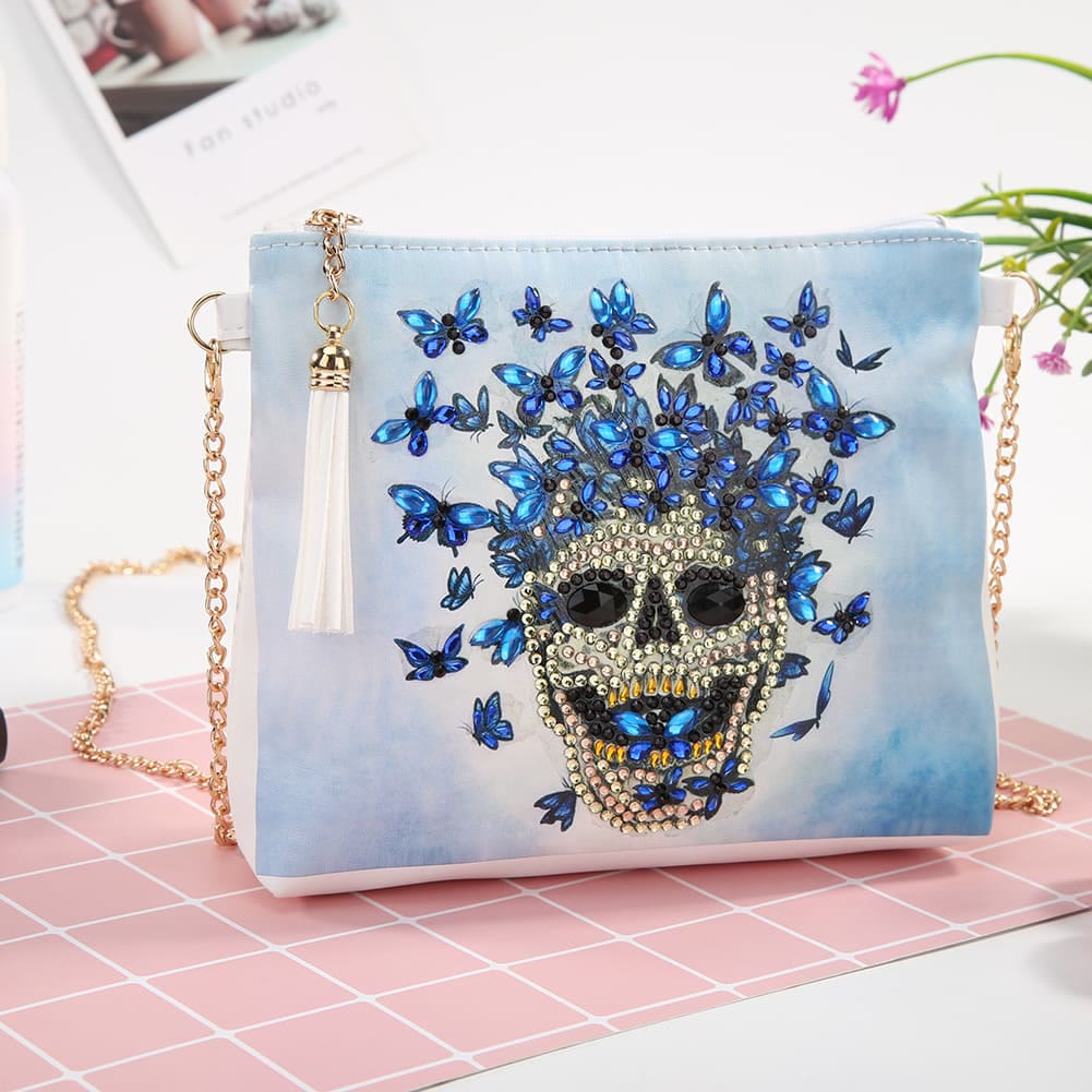 DIY Blumen Totenkopf Schmetterling Diamant Kunst Malerei Geldbörse Quaste Umhängetasche