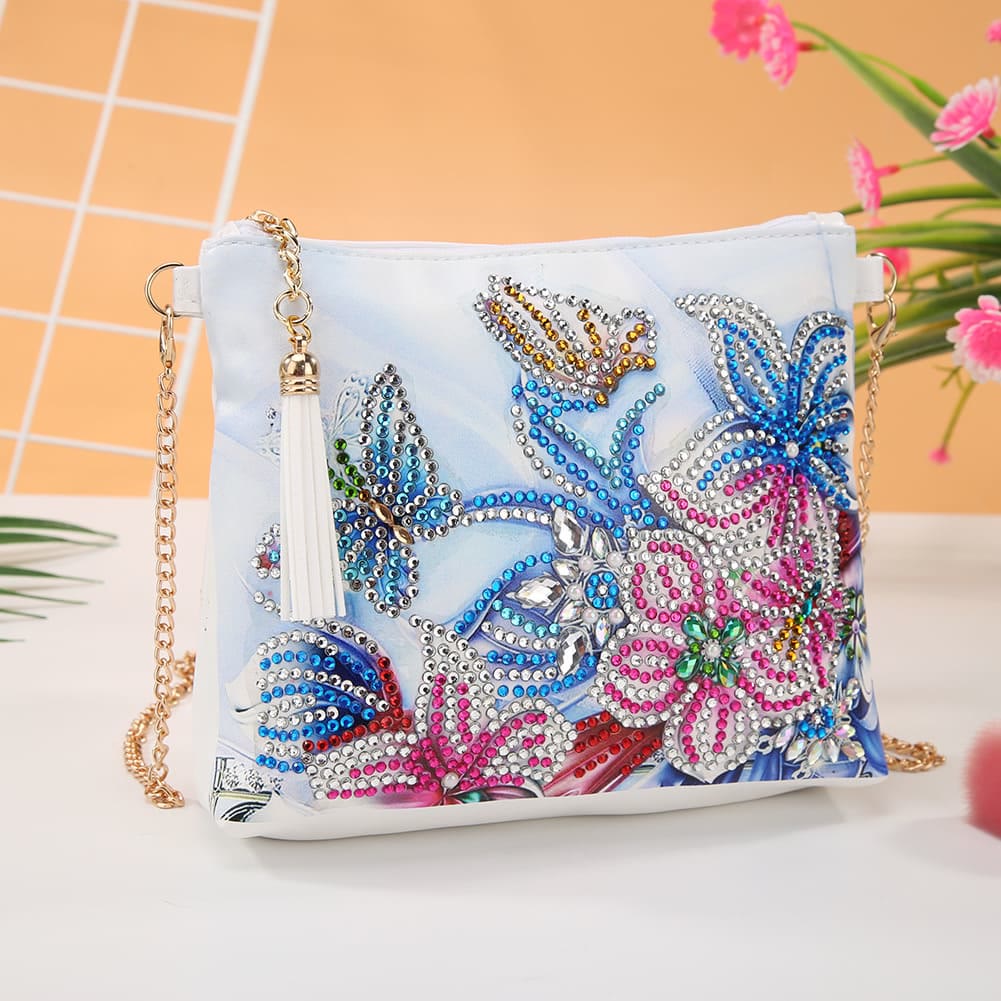 DIY Blumen Totenkopf Schmetterling Diamant Kunst Malerei Geldbörse Quaste Umhängetasche