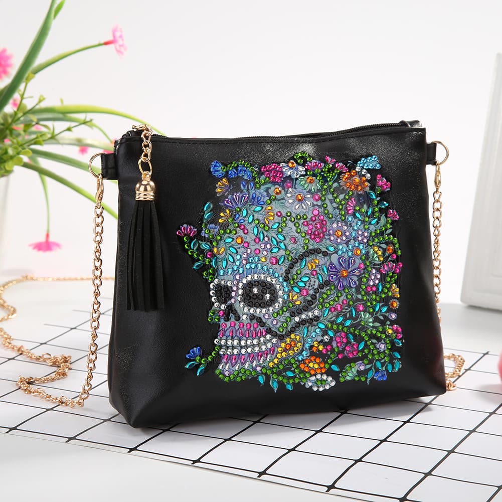 DIY Blumen Totenkopf Schmetterling Diamant Kunst Malerei Geldbörse Quaste Umhängetasche