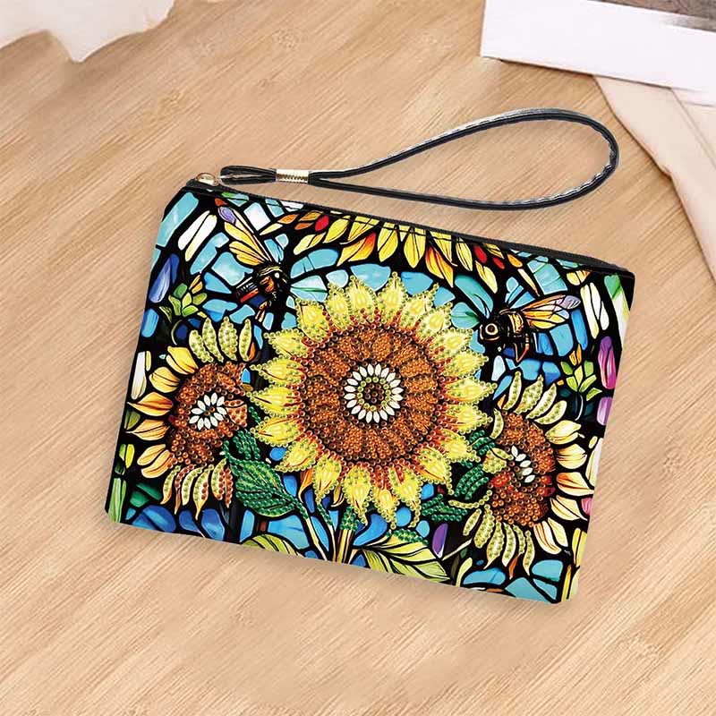 Diamant-Geldbörse mit Reißverschluss, DIY-Sonnenblumen-Diamant-Armbandtasche