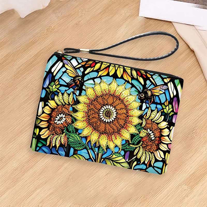 Diamant-Geldbörse mit Reißverschluss, DIY-Sonnenblumen-Diamant-Armbandtasche
