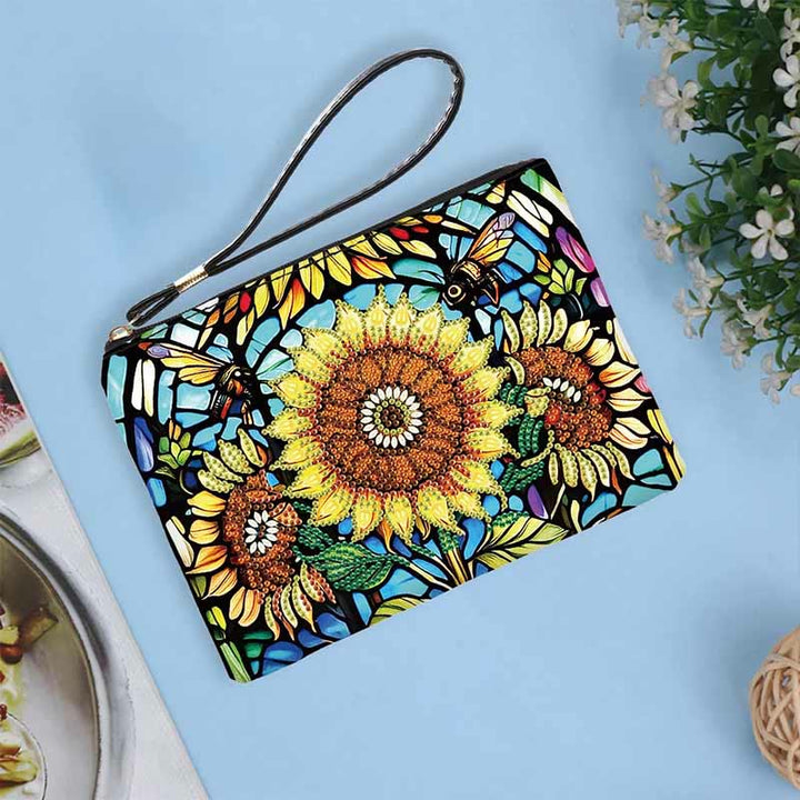 Diamant-Geldbörse mit Reißverschluss, DIY-Sonnenblumen-Diamant-Armbandtasche