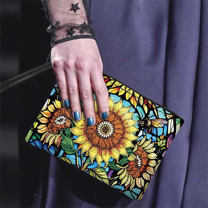 Diamant-Geldbörse mit Reißverschluss, DIY-Sonnenblumen-Diamant-Armbandtasche