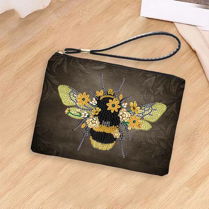 Diamant-Geldbörse mit Reißverschluss, DIY-Bienenblumen-Diamant-Armbandtasche