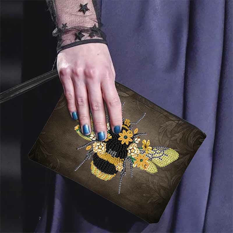 Diamant-Geldbörse mit Reißverschluss, DIY-Bienenblumen-Diamant-Armbandtasche