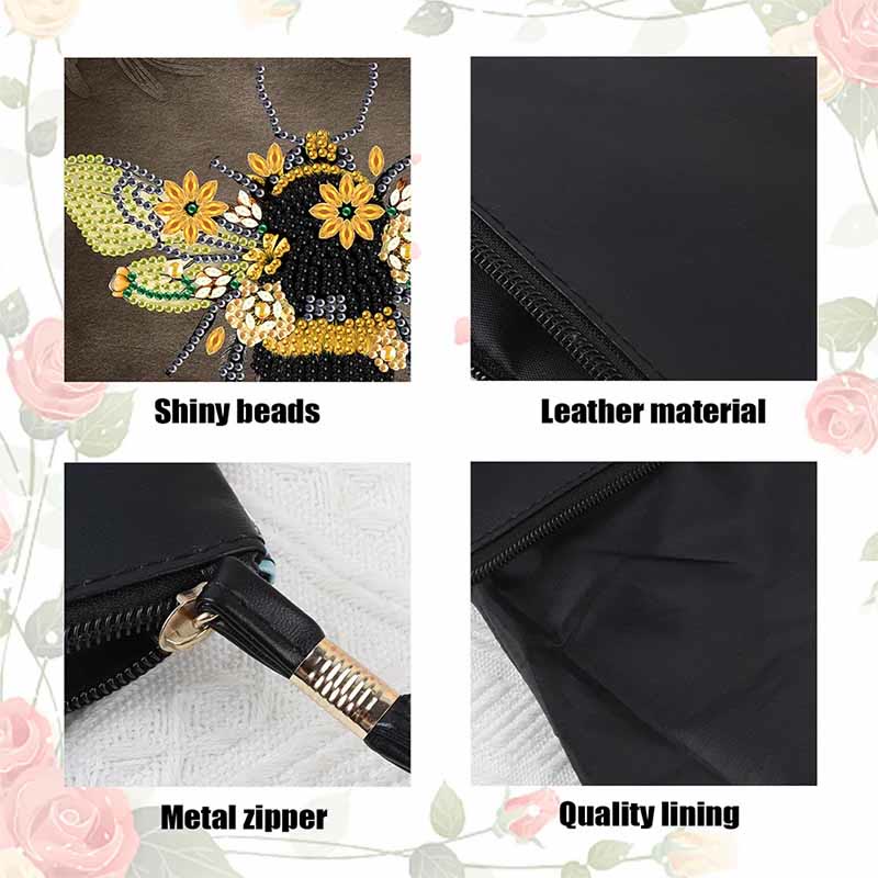 Diamant-Geldbörse mit Reißverschluss, DIY-Bienenblumen-Diamant-Armbandtasche