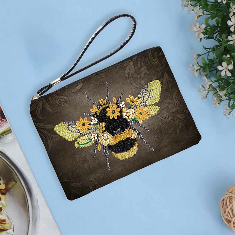 Diamant-Geldbörse mit Reißverschluss, DIY-Bienenblumen-Diamant-Armbandtasche