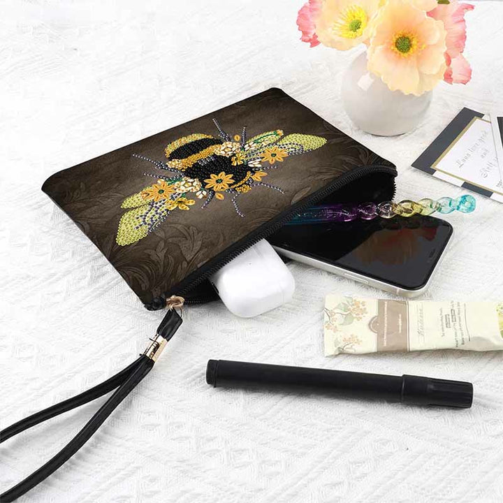 Diamant-Geldbörse mit Reißverschluss, DIY-Bienenblumen-Diamant-Armbandtasche