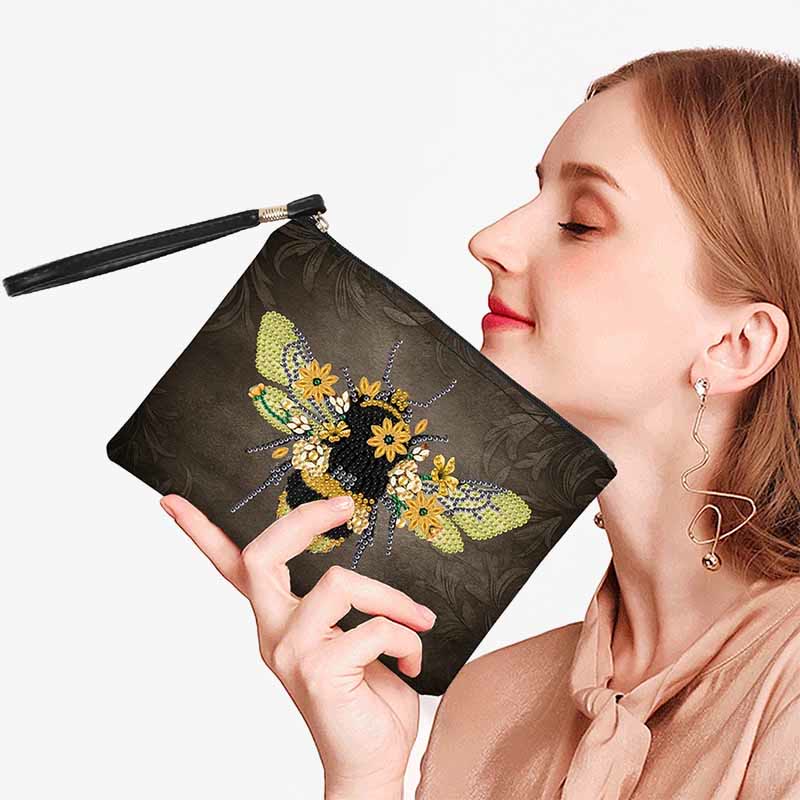 Diamant-Geldbörse mit Reißverschluss, DIY-Bienenblumen-Diamant-Armbandtasche
