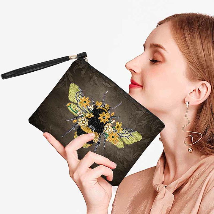 Diamant-Geldbörse mit Reißverschluss, DIY-Bienenblumen-Diamant-Armbandtasche