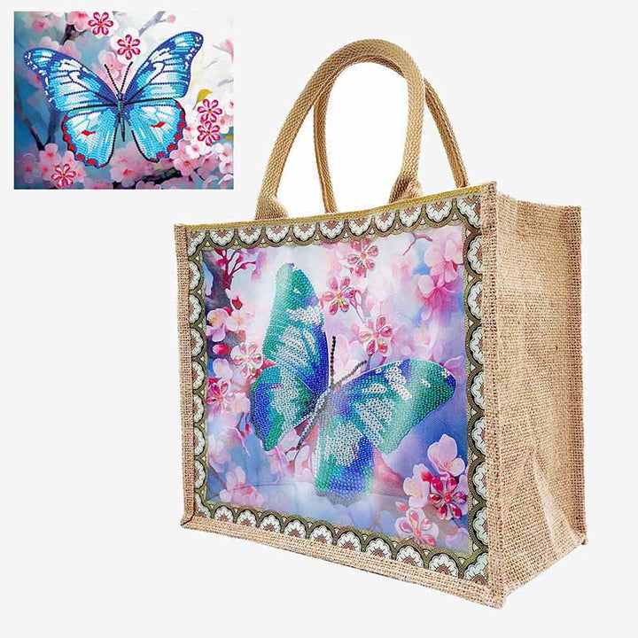 Schmetterling und Blumen DIY Diamant Kunst Malerei Tote Kit langlebige Leinen Handtasche