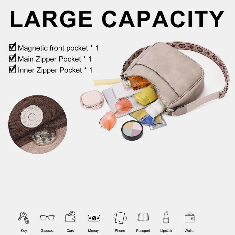 Vintage Hobo Bag Umhängetasche aus veganem Leder mit breiten Riemen für Damen