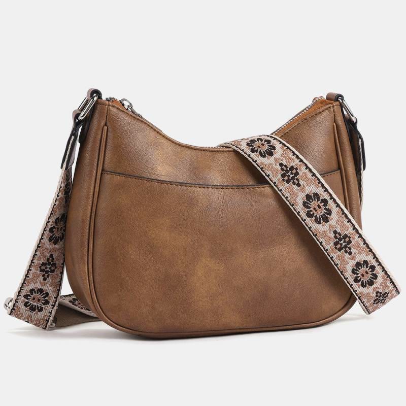 Vintage Hobo Bag Umhängetasche aus veganem Leder mit breiten Riemen für Damen